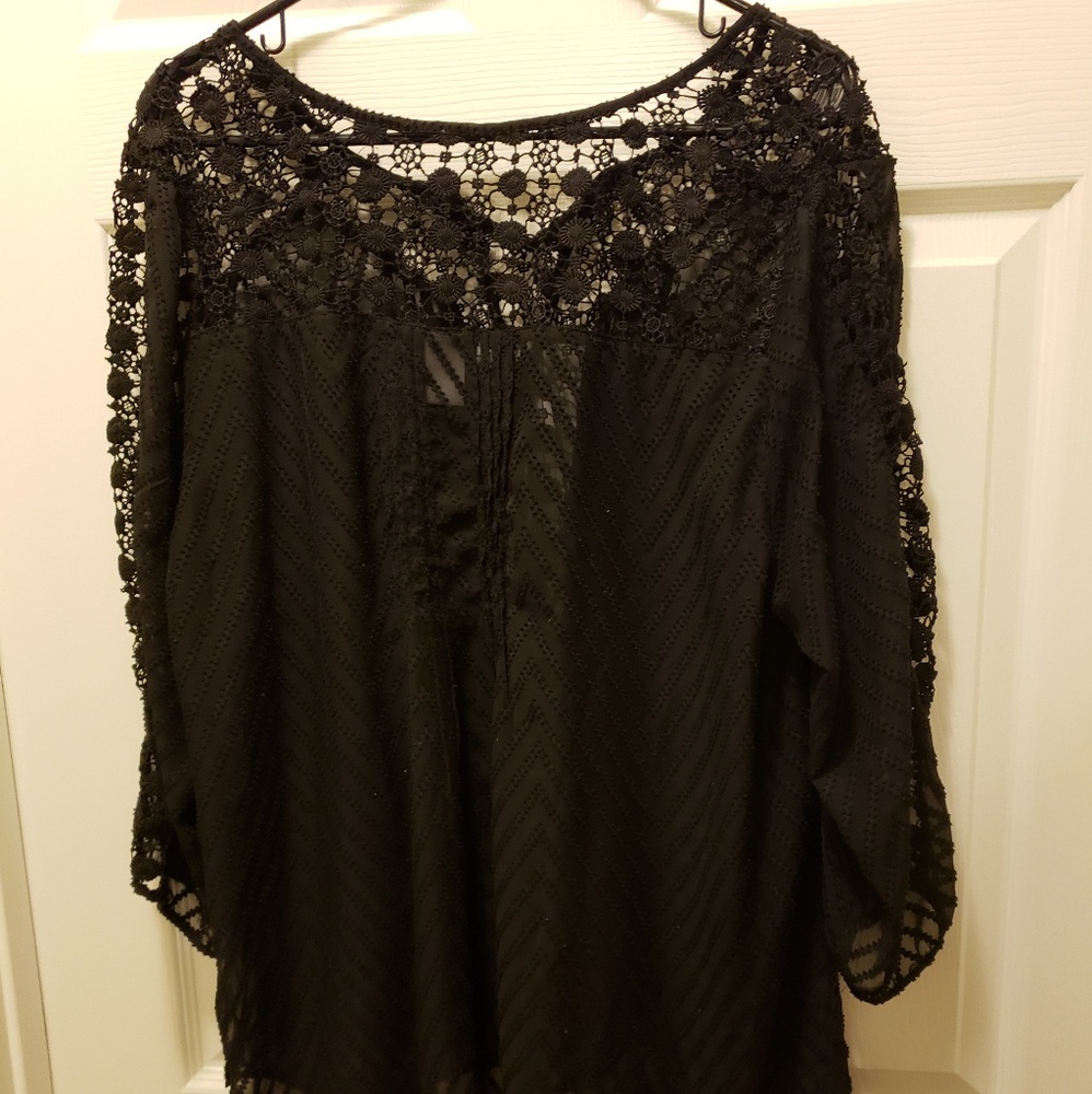 Bila Black & Blue Sheer Crochet Blouses